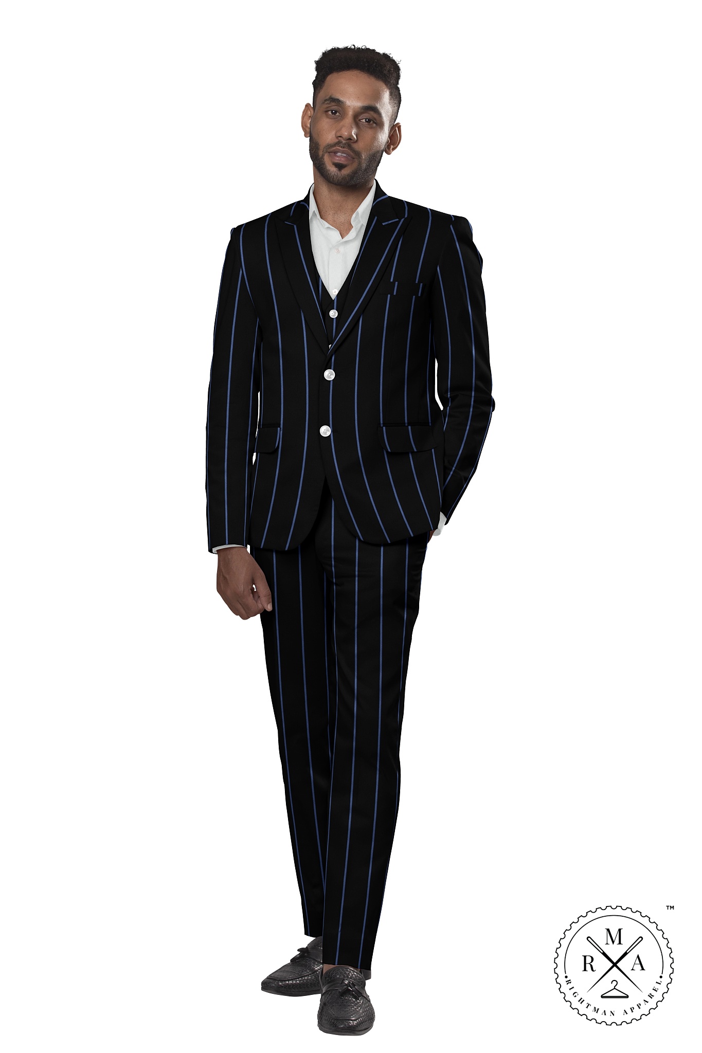 Navy Blue Three Piece Suit With Lapis Stripes SU46